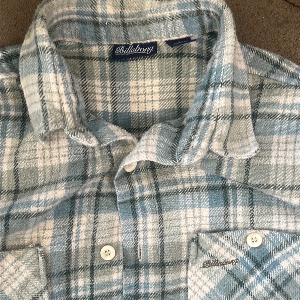 Billabong Teal and White Plaid Shirt